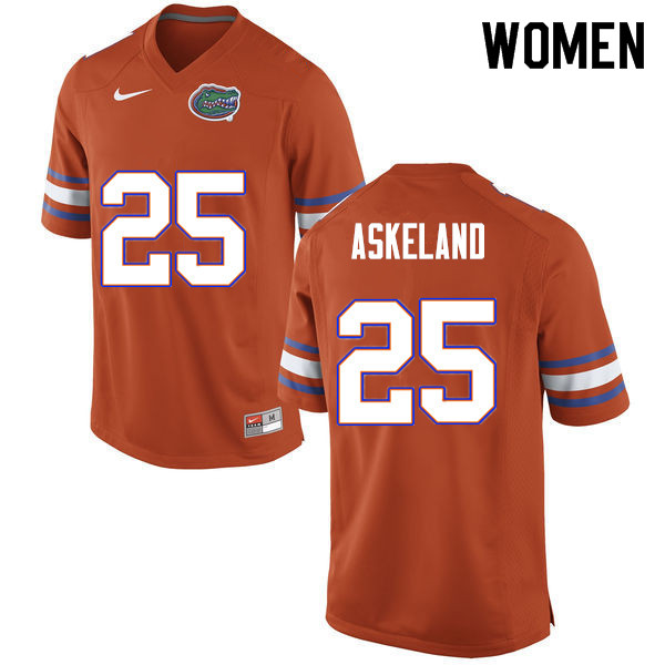Women #25 Erik Askeland Florida Gators College Football Jerseys Sale-Orange - Click Image to Close